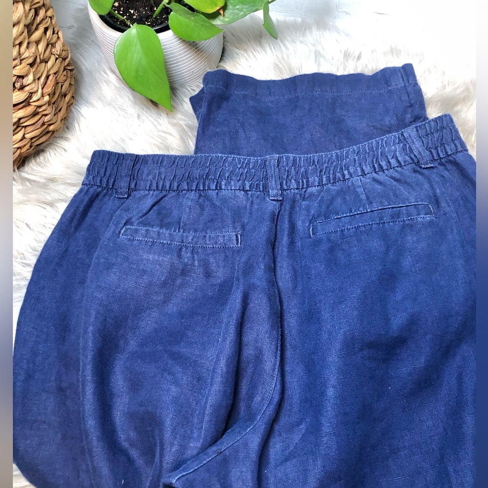 Blue Linen High Rise Wide Leg Pants - Picture 3 of 4